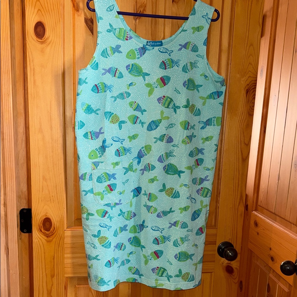 Fresh produce dress- size large- new- turquoise fish